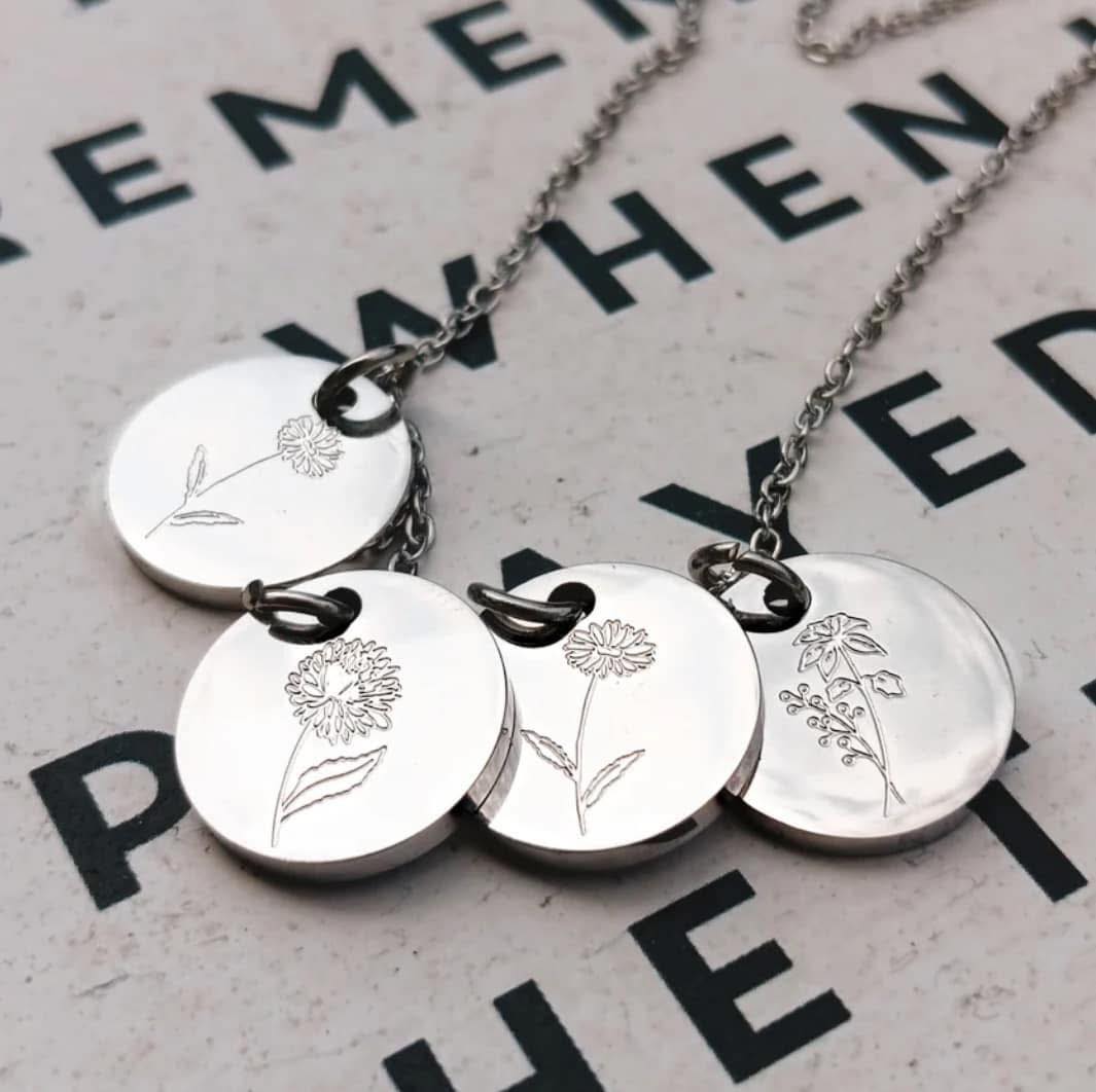 Engraved Birth Flower Necklaces