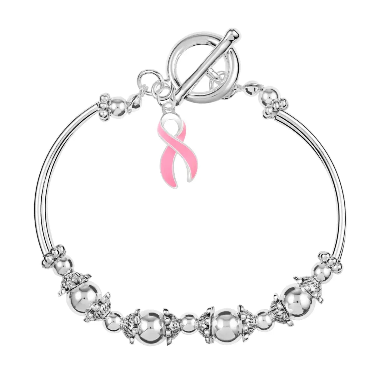 Pink Ribbon Charm Partial Beaded Bracelet