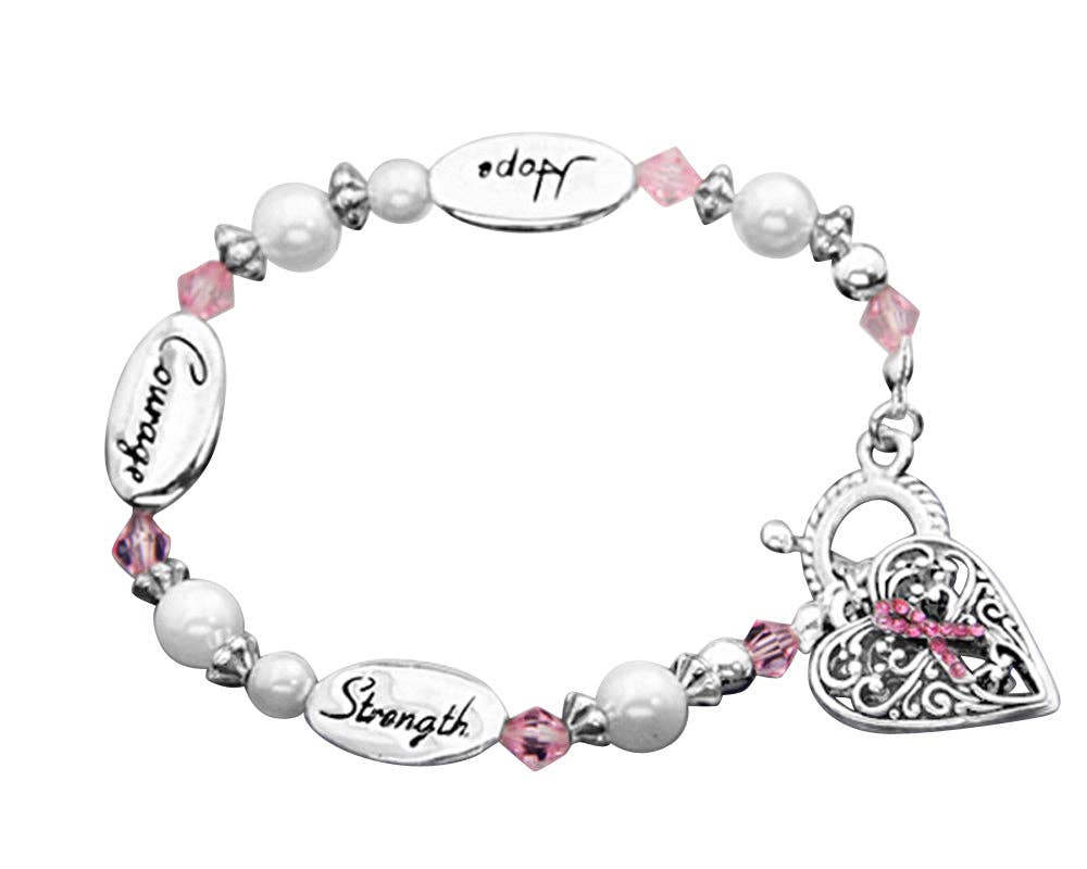 Pink Ribbon Hope Strength Courage Bracelet