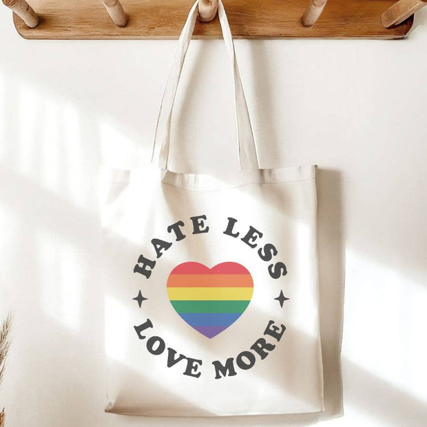 Hate Less Love More Rainbow Pride LGBTQ Canvas Tote Bag