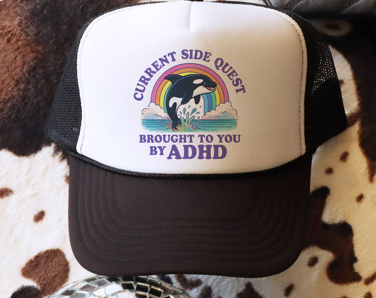Current Side Quest ADHD Funny Rainbow Whale Trucker Hat