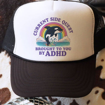 Current Side Quest ADHD Funny Rainbow Whale Trucker Hat