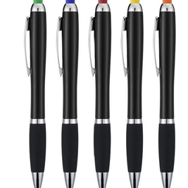 Engravable Black Stylus Ballpoint Pens with Multicolored LED Lights