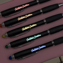 Engravable Black Stylus Ballpoint Pens with Multicolored LED Lights
