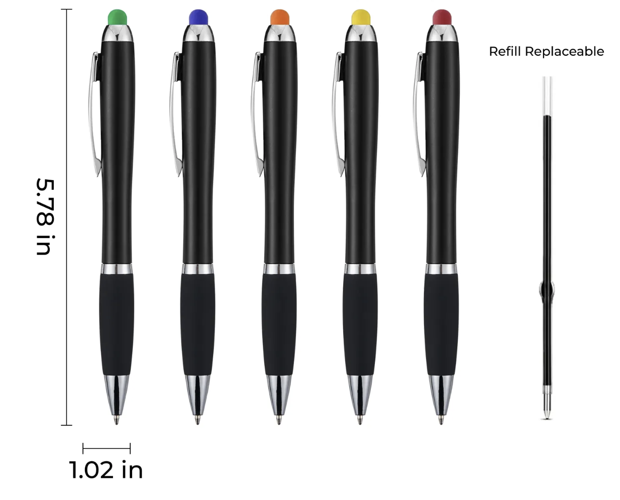 Engravable Black Stylus Ballpoint Pens with Multicolored LED Lights