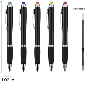 Engravable Black Stylus Ballpoint Pens with Multicolored LED Lights