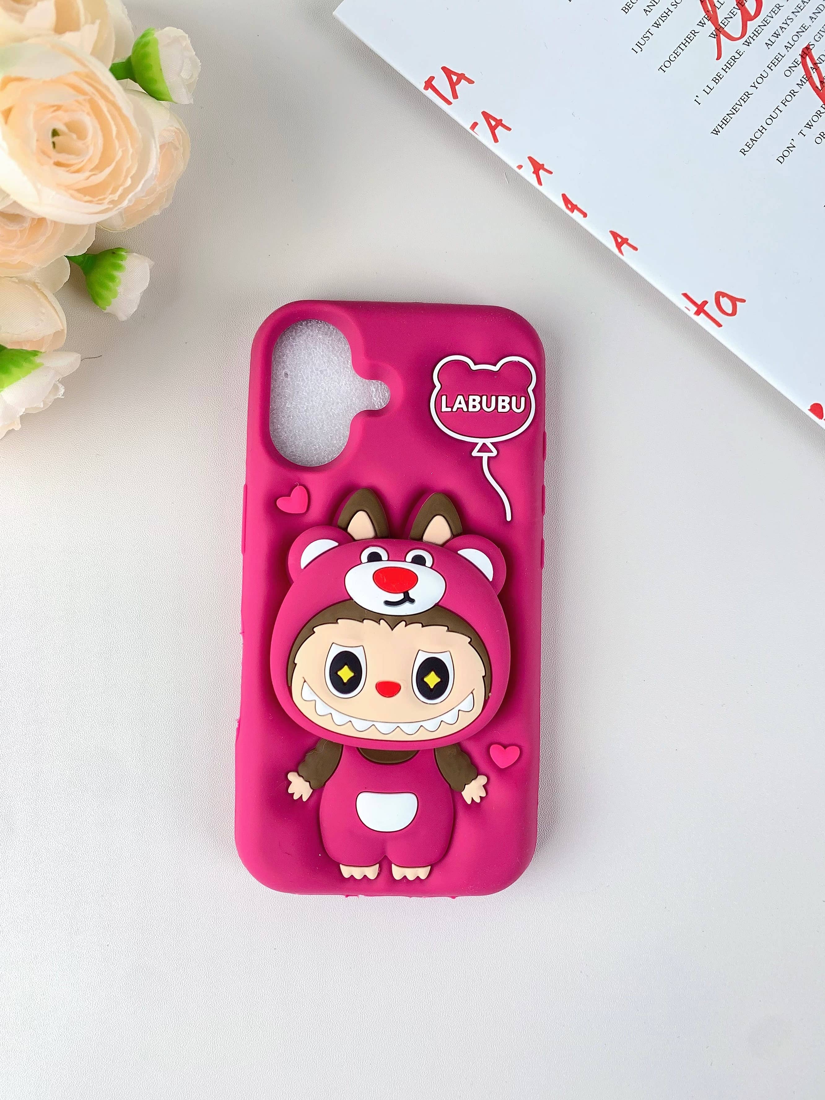 Labubu Inspired phone case: Dark pink/Iphone16 Pro